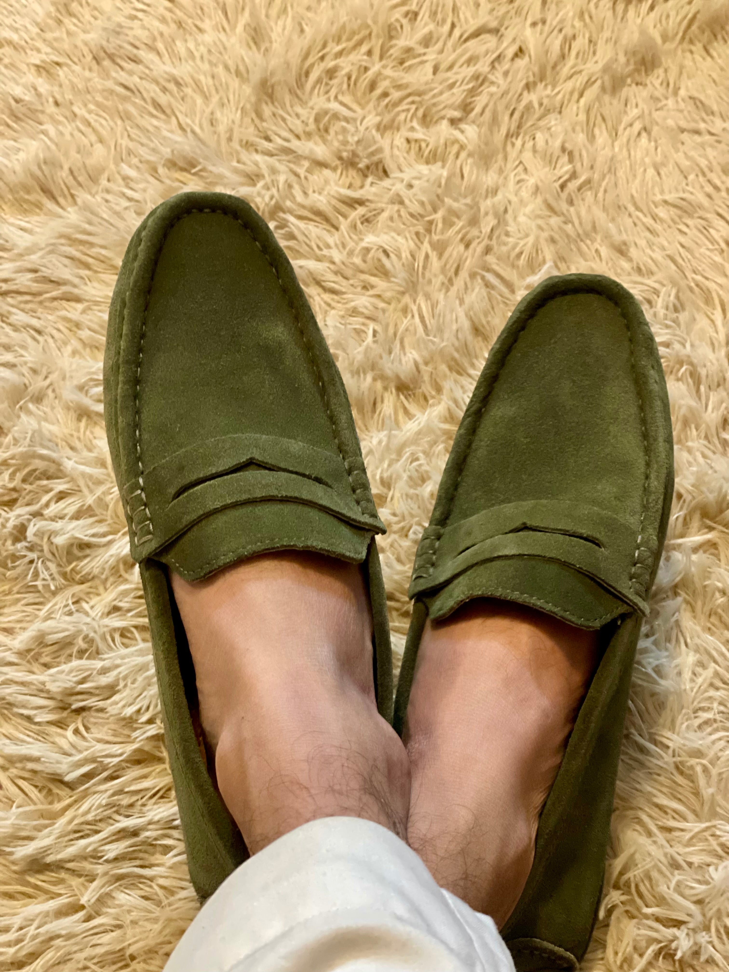 Green suede loafer