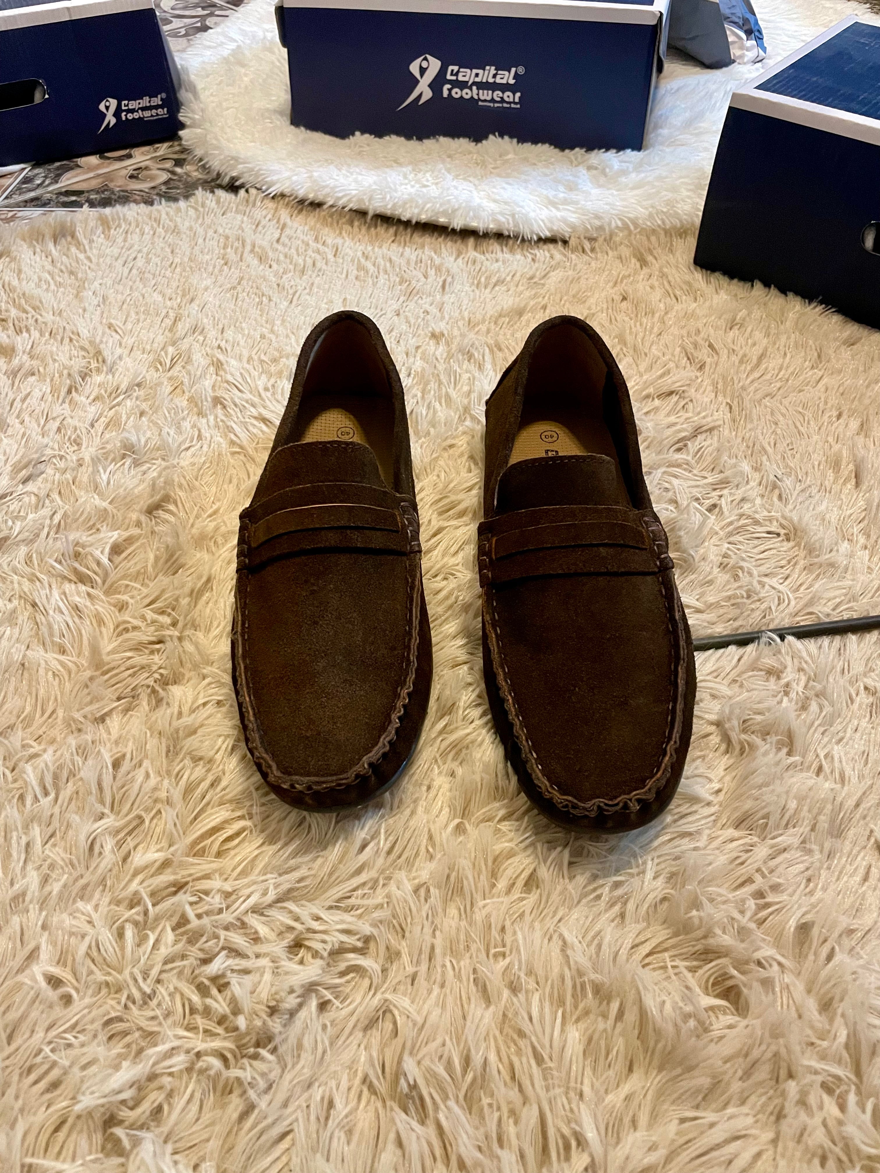 Brown suede loafer